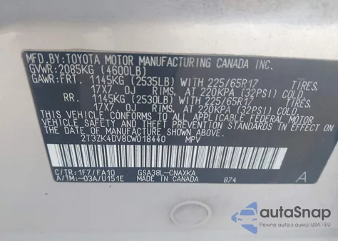 2012 Toyota Rav4 Base V6 from USA, damaged, VIN 2T3ZK4DV8CW018440